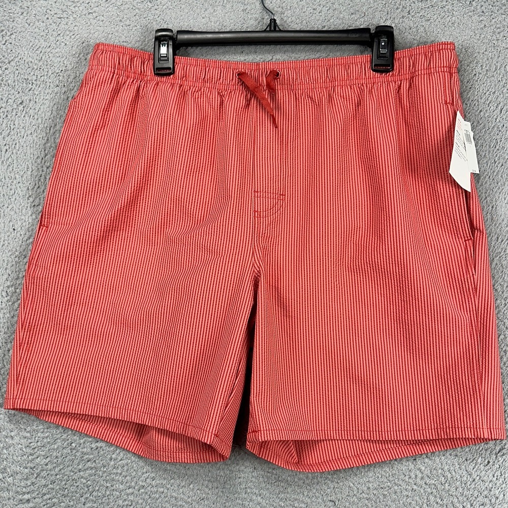 Old‎ Navy Lined Swim Trunks Mens Large Red Stripes Drawstring Board Shorts NEW